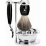 MÜHLE VIVO, Mach3® + pędzel + miseczka + stojak, borsuk Pure Badger, czarny