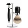 MÜHLE PURIST, maszynka na żyletki + pędzel + miseczka + stojak, borsuk SILVERTIP, czarny