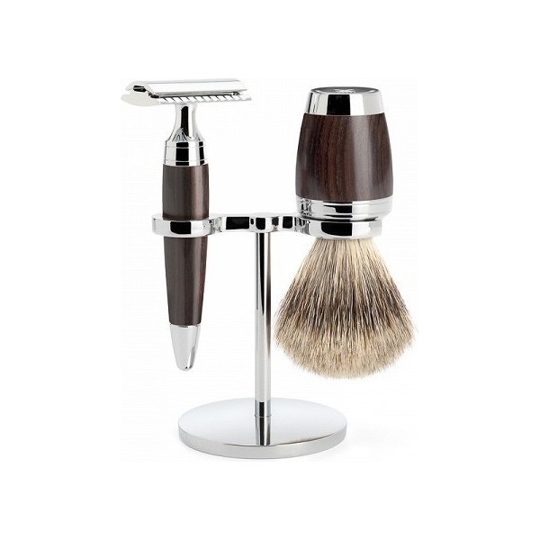 MÜHLE STYLO, maszynka na żyletki + pędzel + stojak, borsuk Fine Badger, drewno afrykańskie