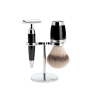 MÜHLE STYLO, maszynka na żyletki + pędzel + stojak, wysokiej klasy Silvertip Fibre®, czarna żywica